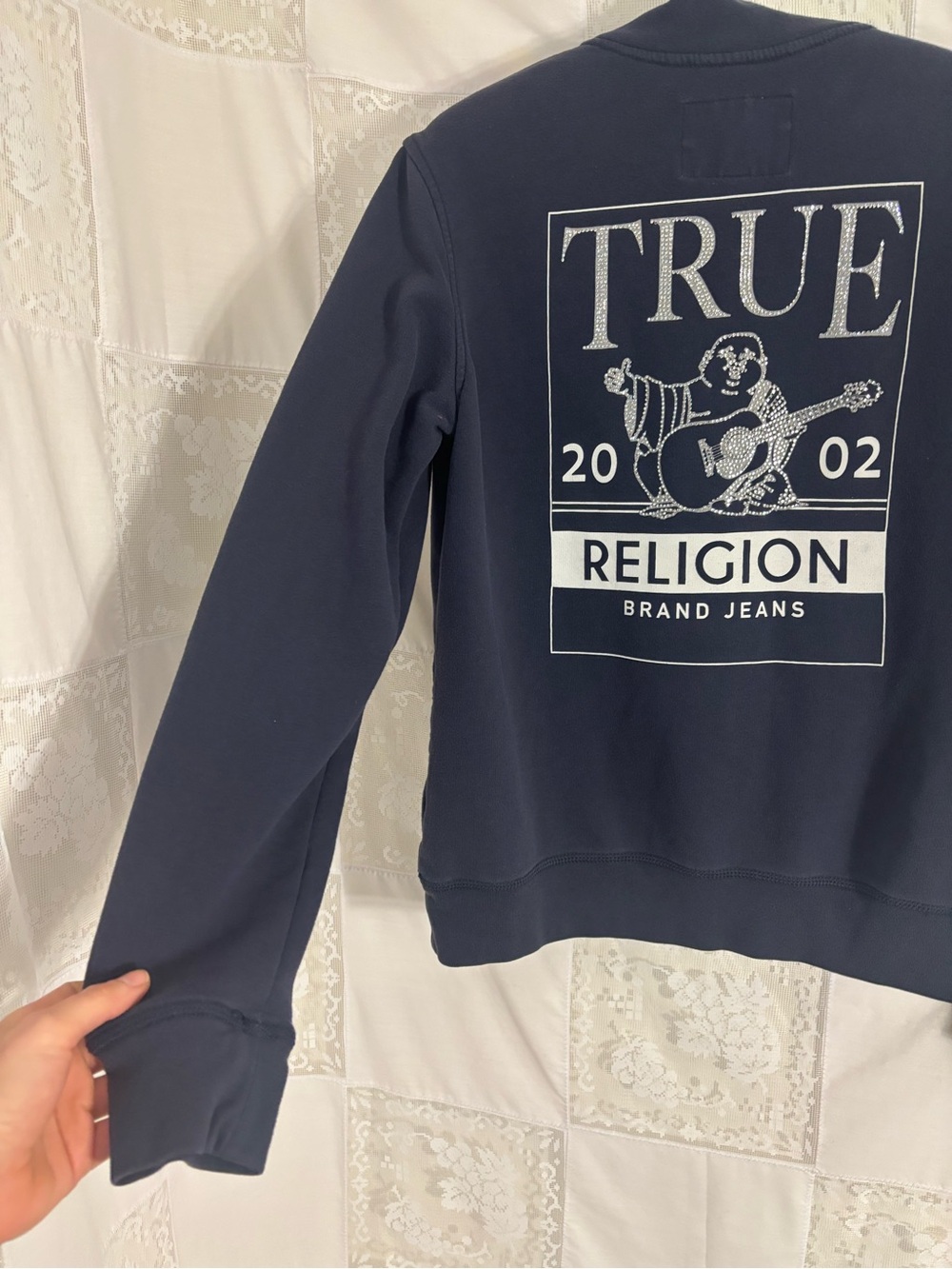Y2K Navy Blue True Religion Bejeweled Buddha 1/4 Zip Jacket Size Size L-XL